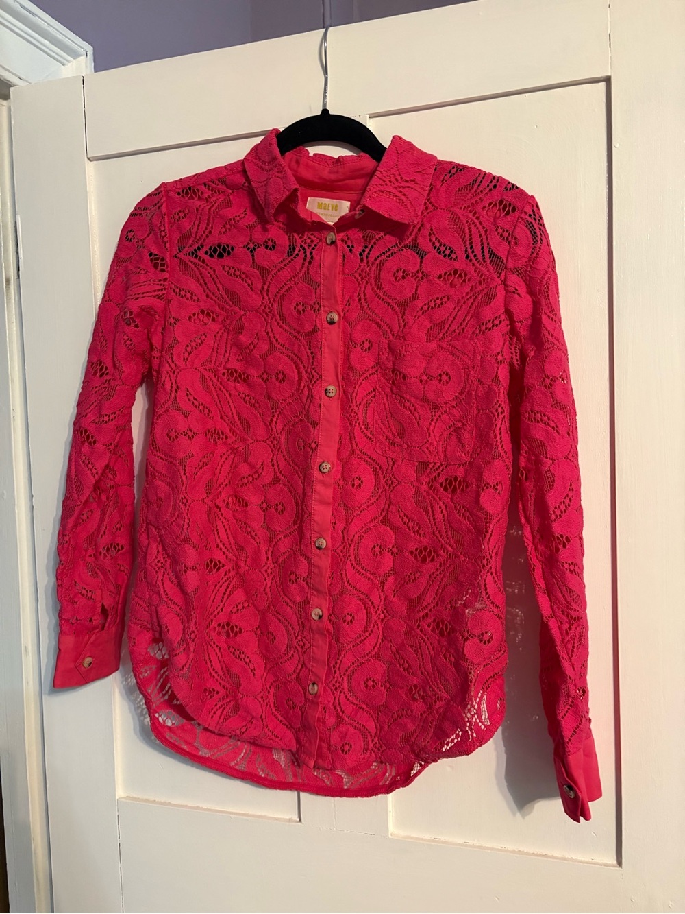 Anthropologie Maeve Hot Pink Lace Shirt